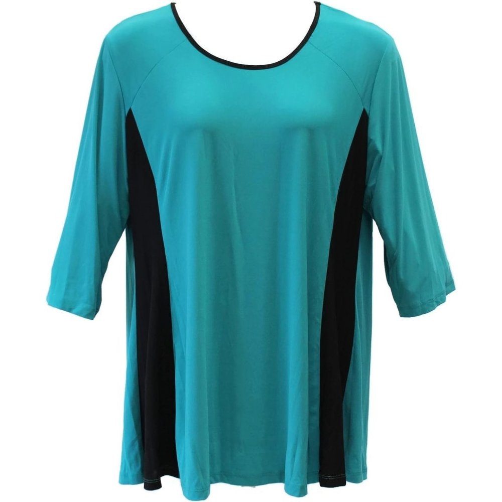 Caribe Women's Teal Tunic with Black Side Trim  1X